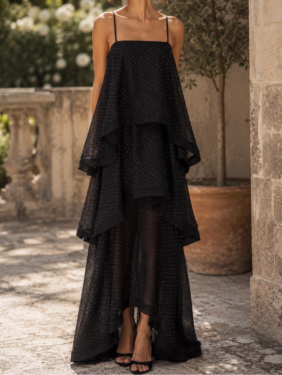 Elliatt Dresses & Skirts - Elliatt Diamante Moss Tiered High-Low Georgette Gown Black